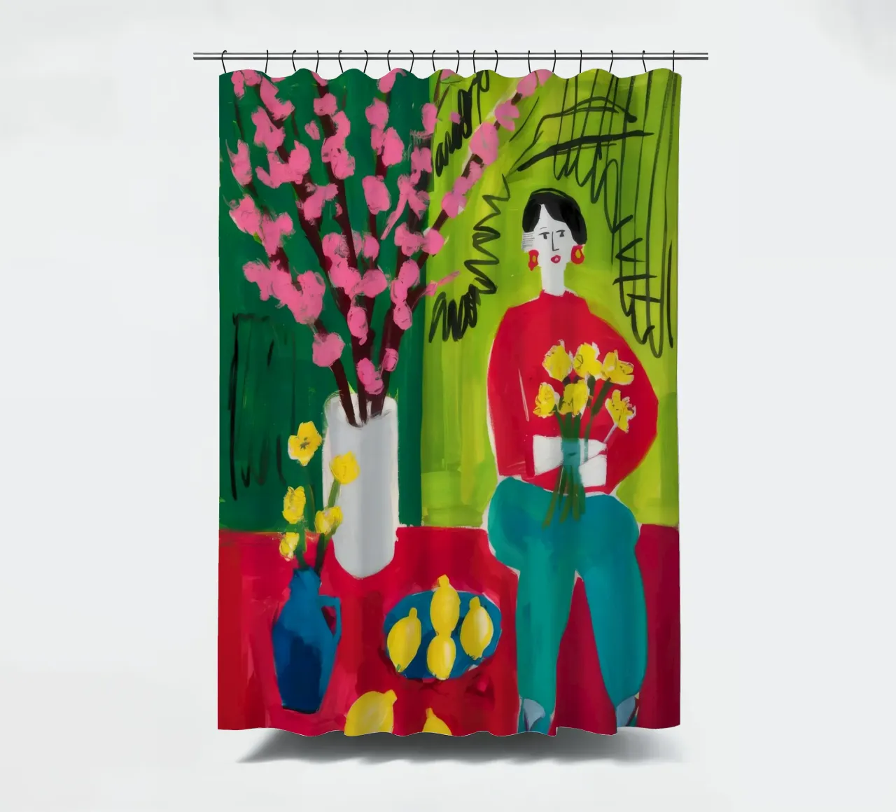 Lemon Bouquet Stillness shower curtain by Stone Decade