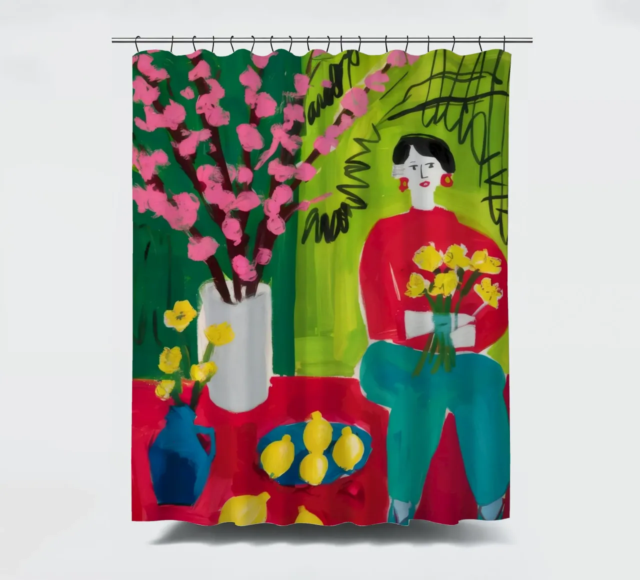 Lemon Bouquet Stillness shower curtain by Stone Decade