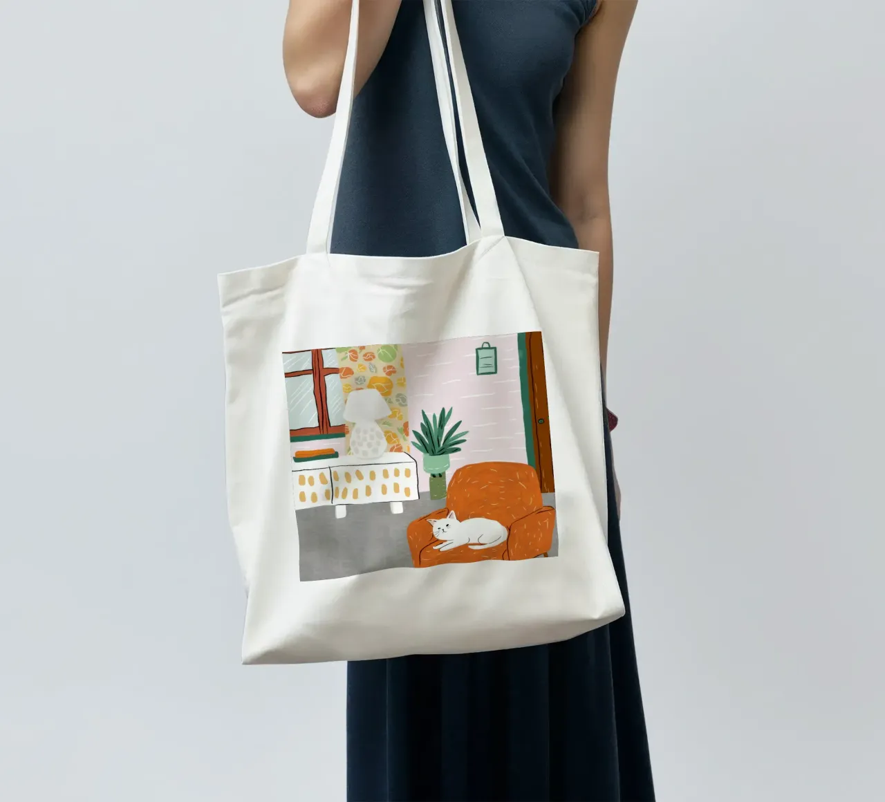 White Cat Reading Nook tote bag by Marigold Tiga