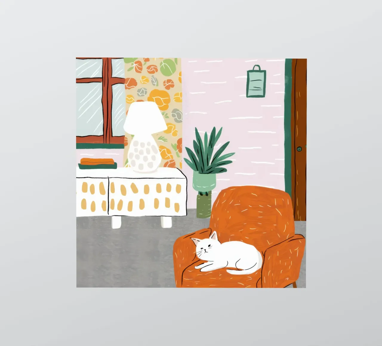 Coin lecture chat blanc autocollant de Marigold Tiga