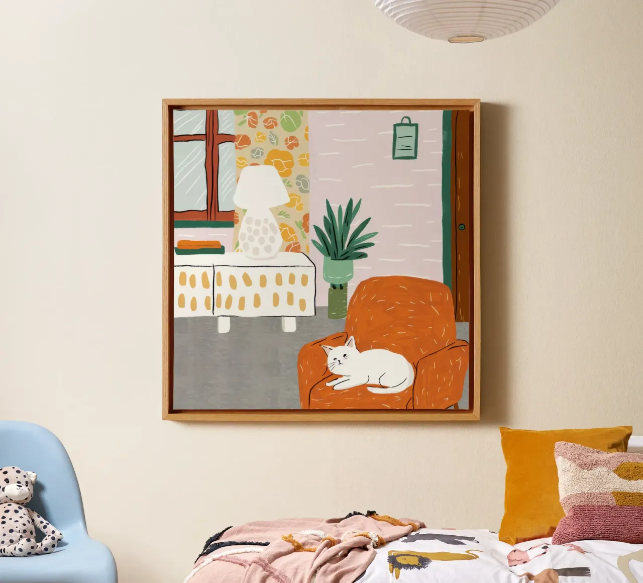 Witte Kat Leeshoek canvas met Baklijst van Marigold Tiga