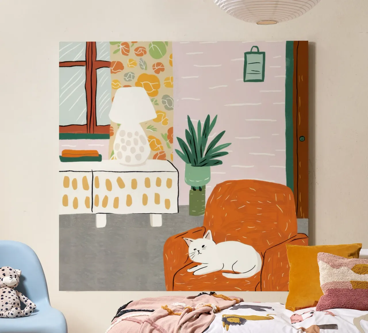 Witte Kat Leeshoek canvas met Baklijst van Marigold Tiga