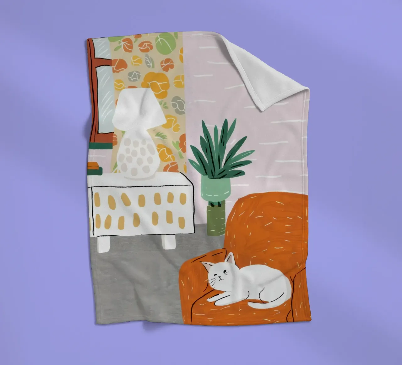 Coin lecture chat blanc plaid polaire de Marigold Tiga