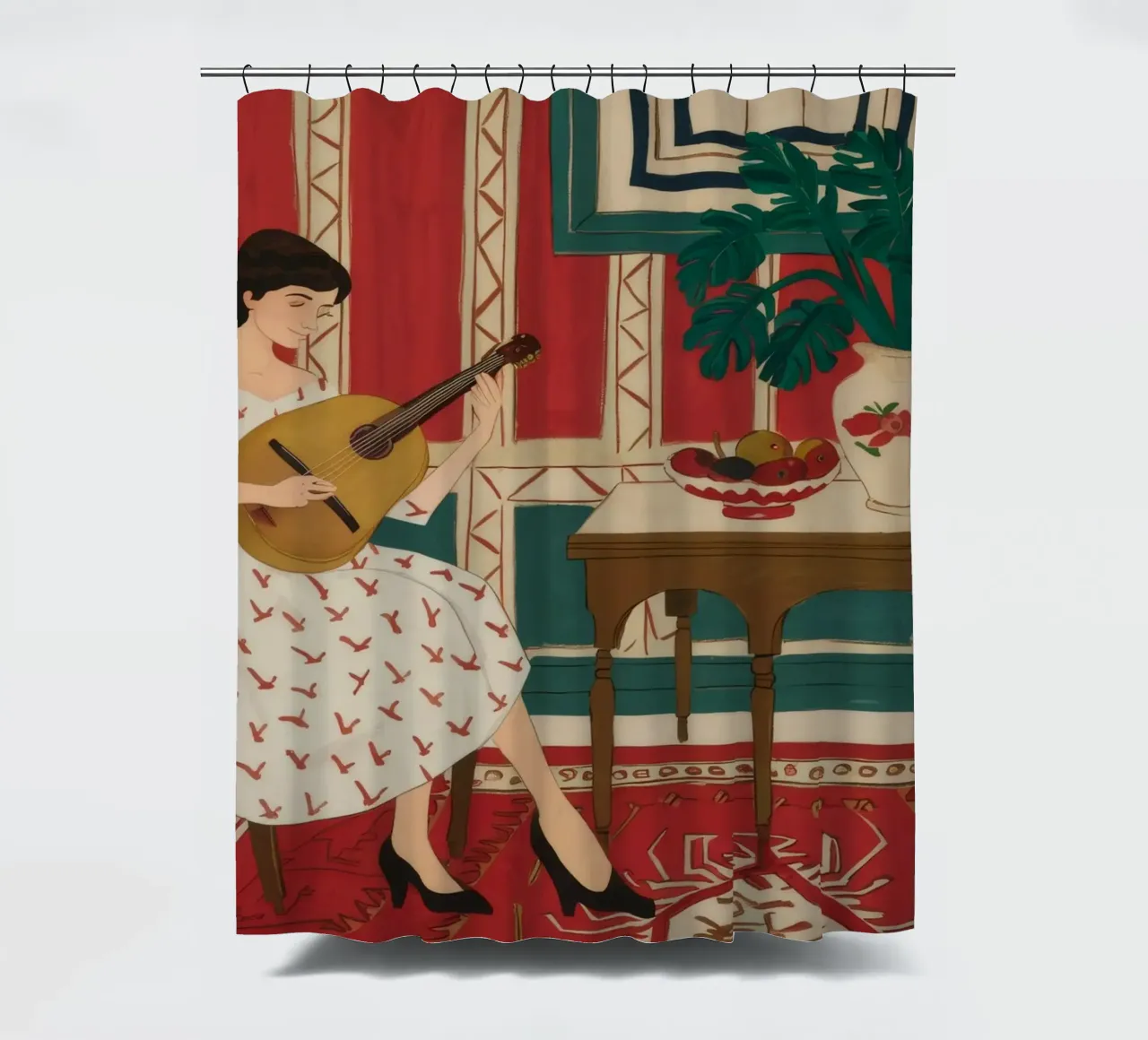 Gestreiftes Mandolinen-Duett Duschvorhang von Stone Decade