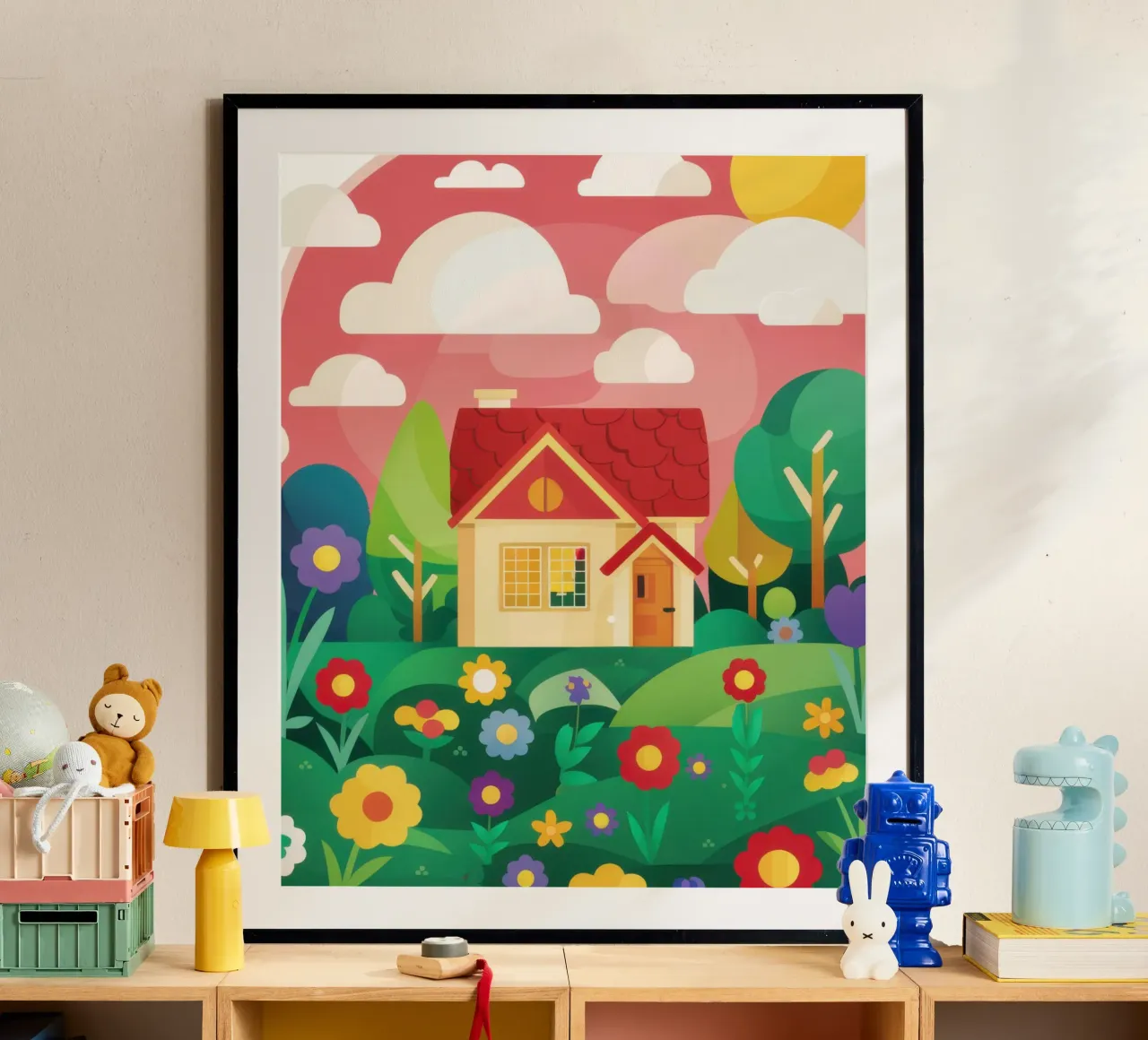 Sogno di un cottage pastello poster con telaio in plastica da Sentinel Glow