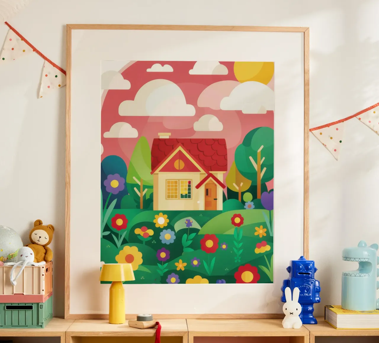 Sogno di un cottage pastello poster con telaio in plastica da Sentinel Glow