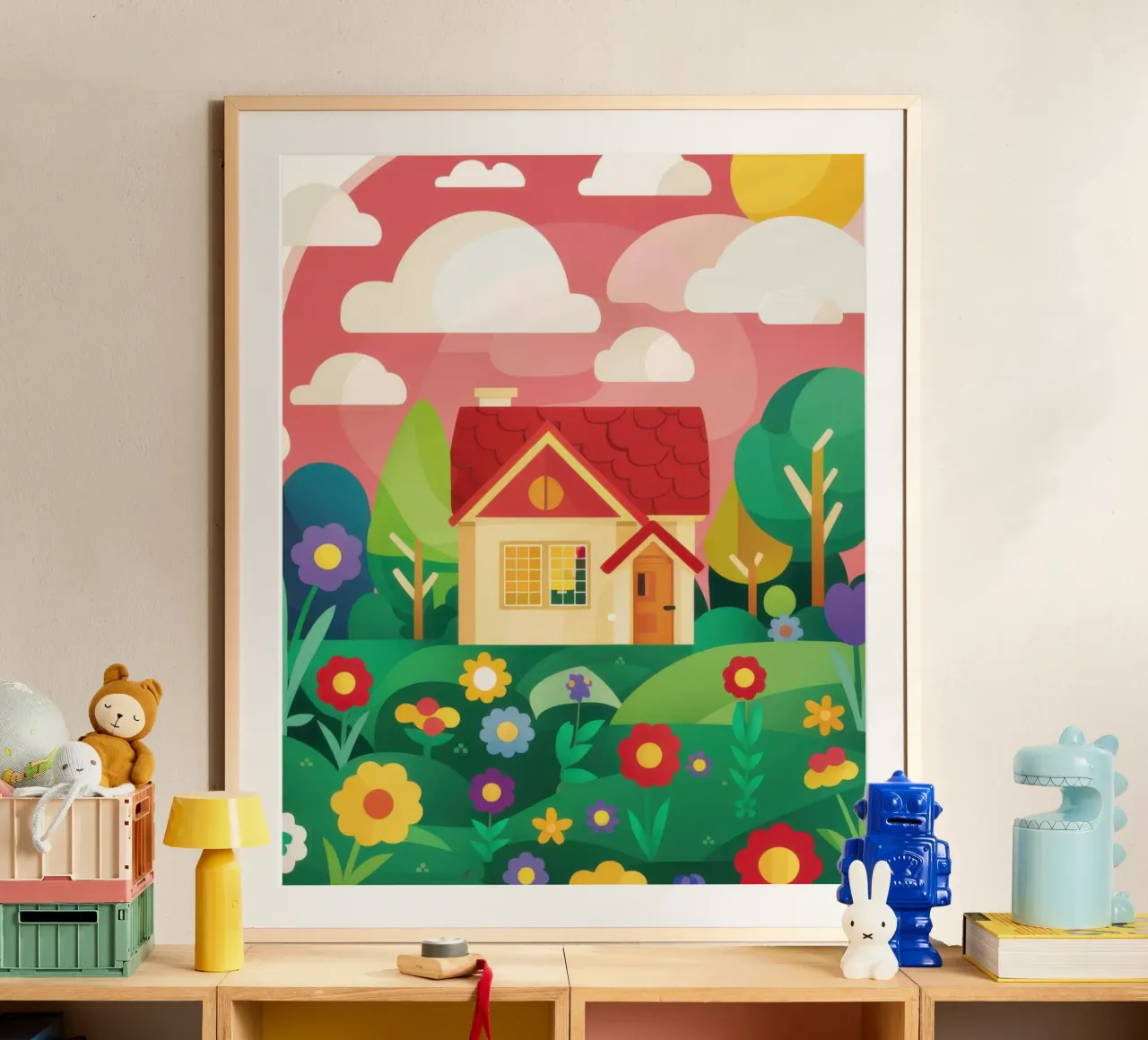 Sogno di un cottage pastello poster con telaio in plastica da Sentinel Glow