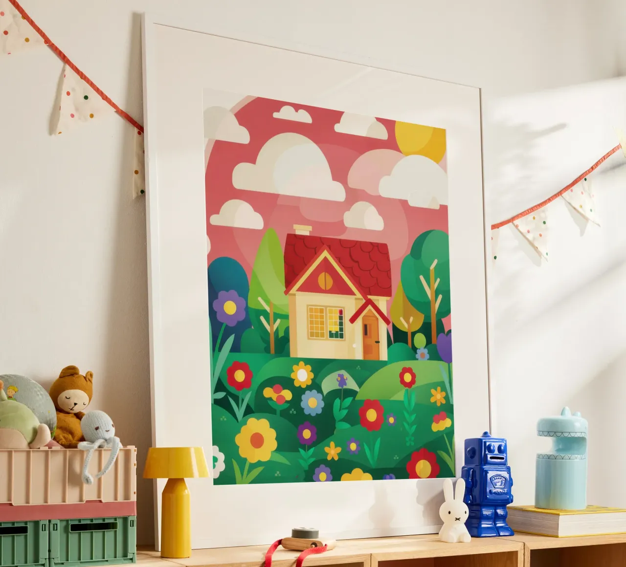 Sogno di un cottage pastello poster con telaio in plastica da Sentinel Glow