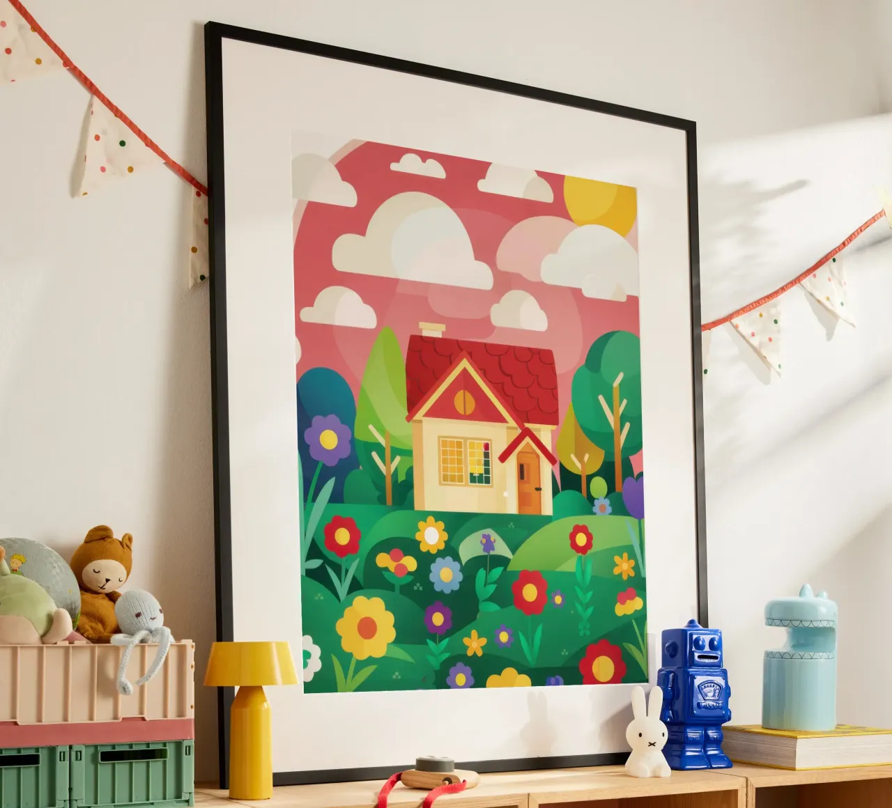 Sogno di un cottage pastello poster con telaio in plastica da Sentinel Glow