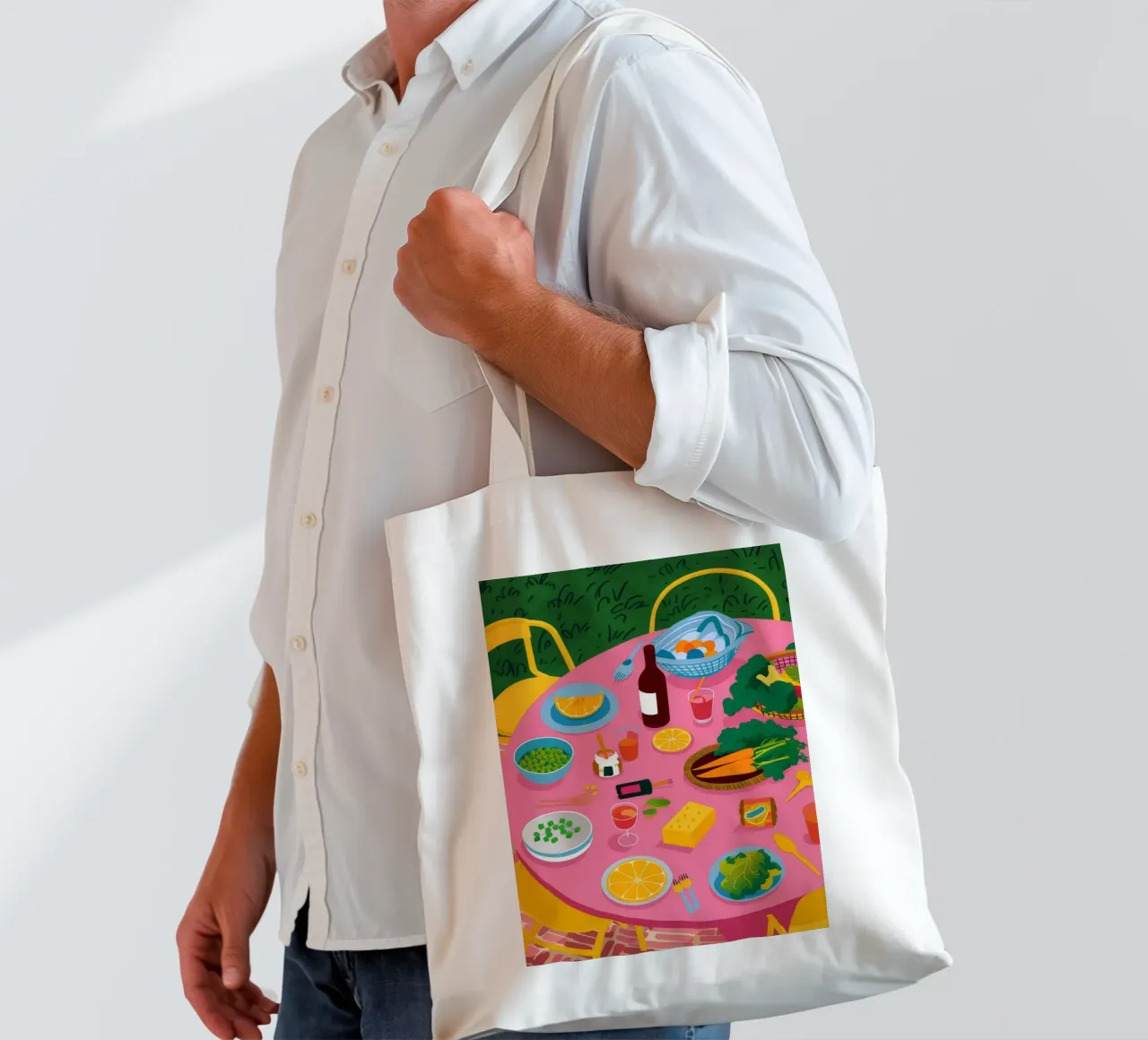 Pink Table Garden Lunch tote bag by Muse Artworks