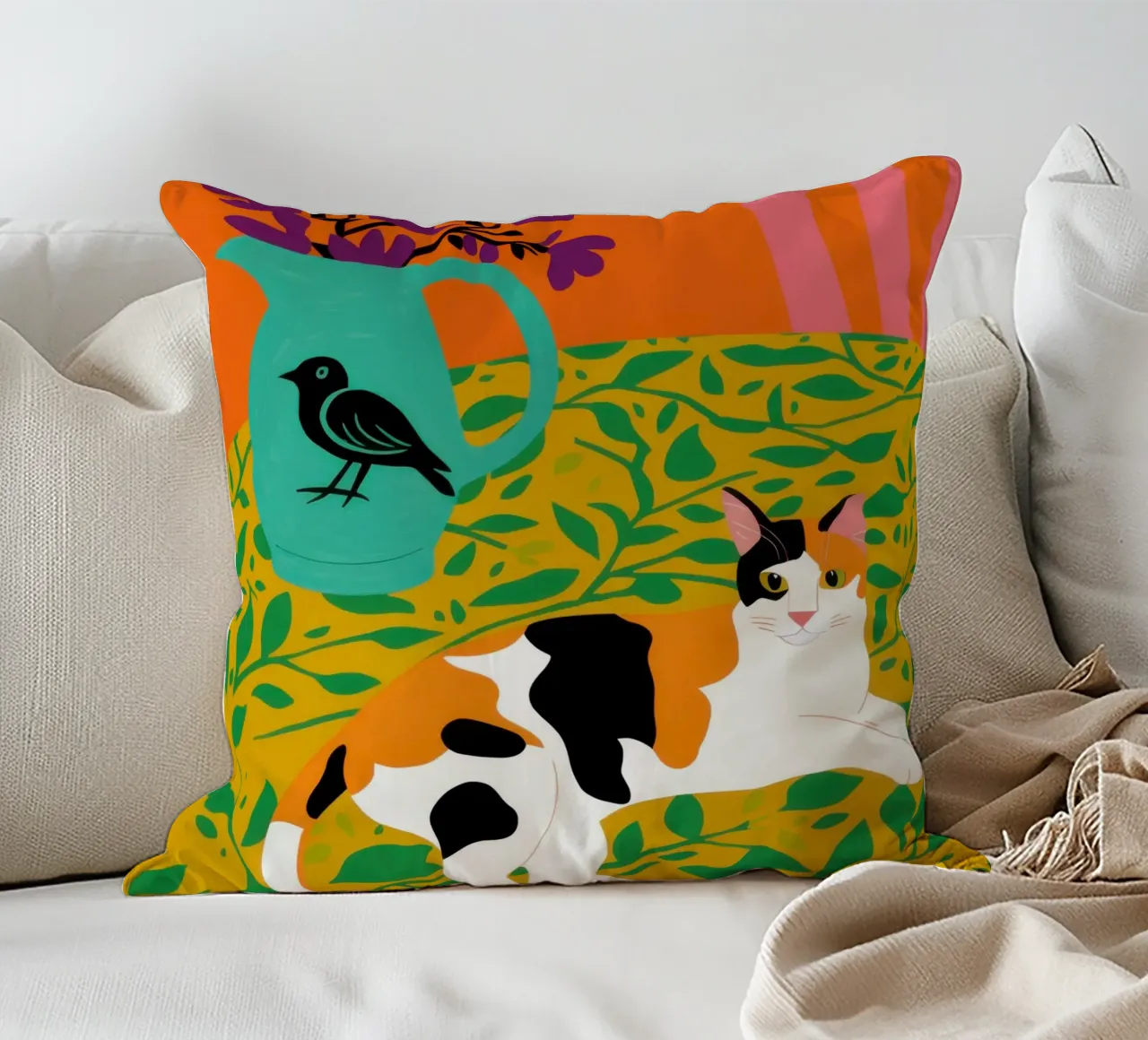 Calico Cat Bird cuscino da Marigold Tiga