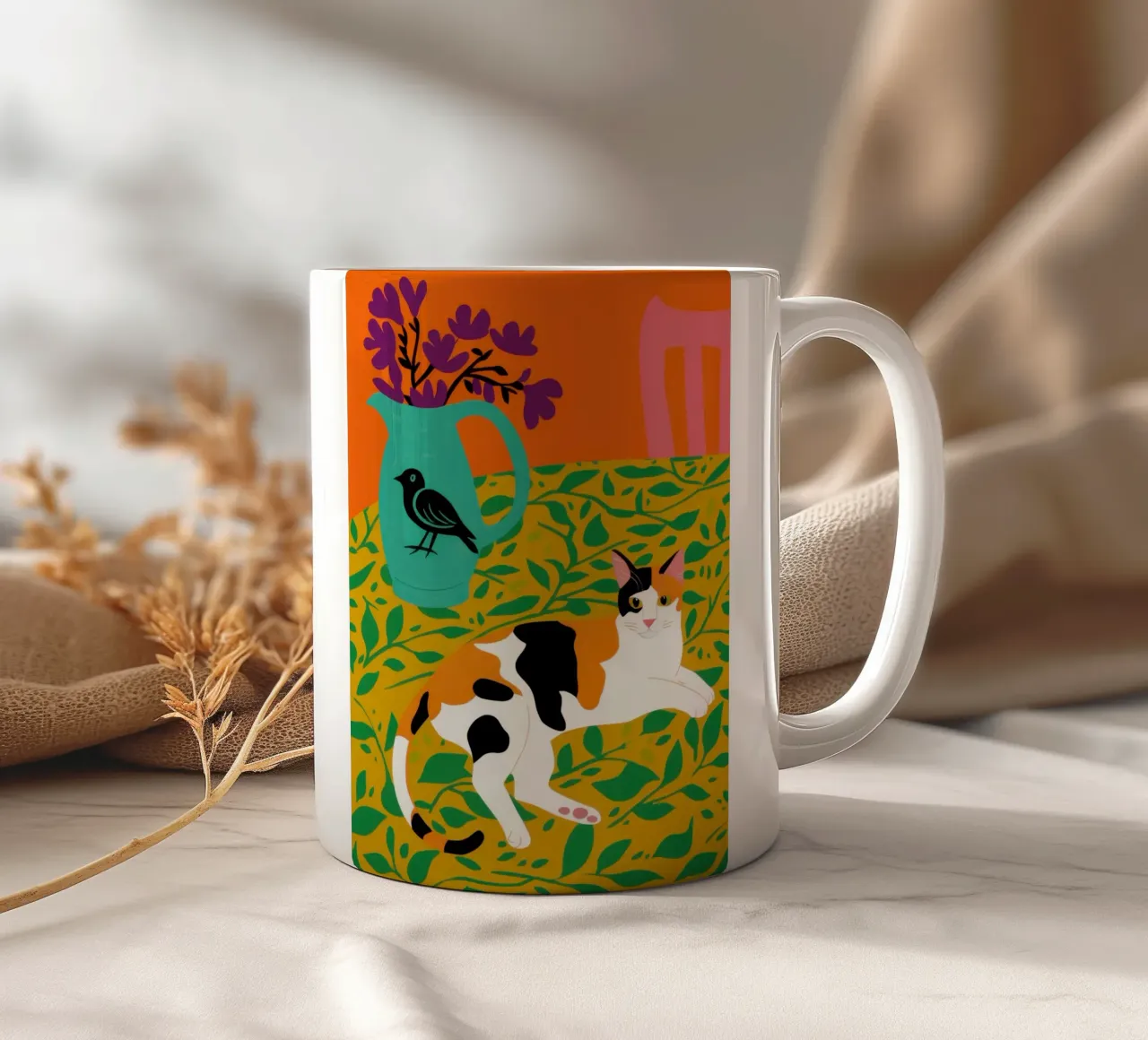 Calico Cat Bird tazza in ceramica da Marigold Tiga