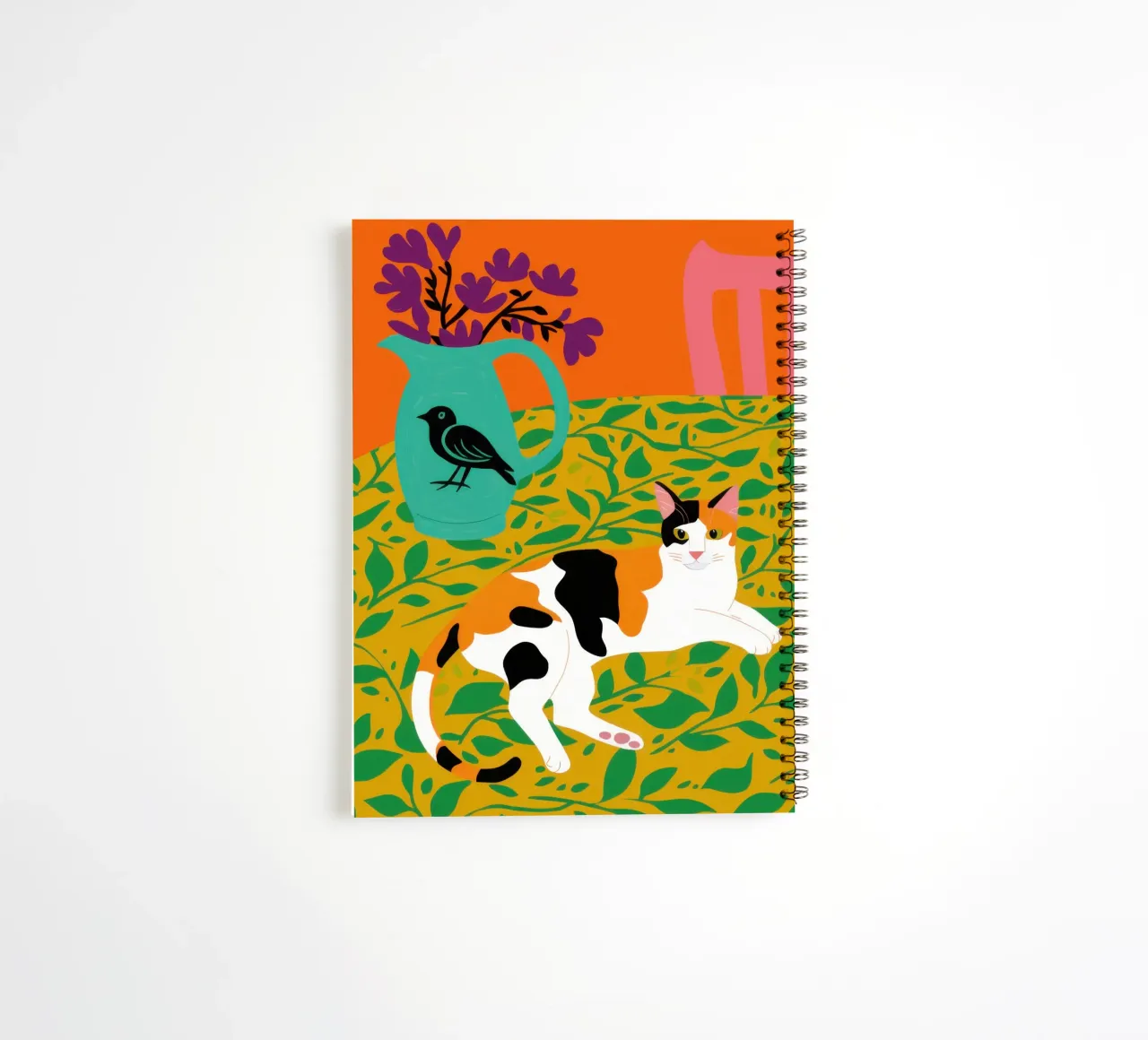 Calico Cat Bird spiral notebook by Marigold Tiga