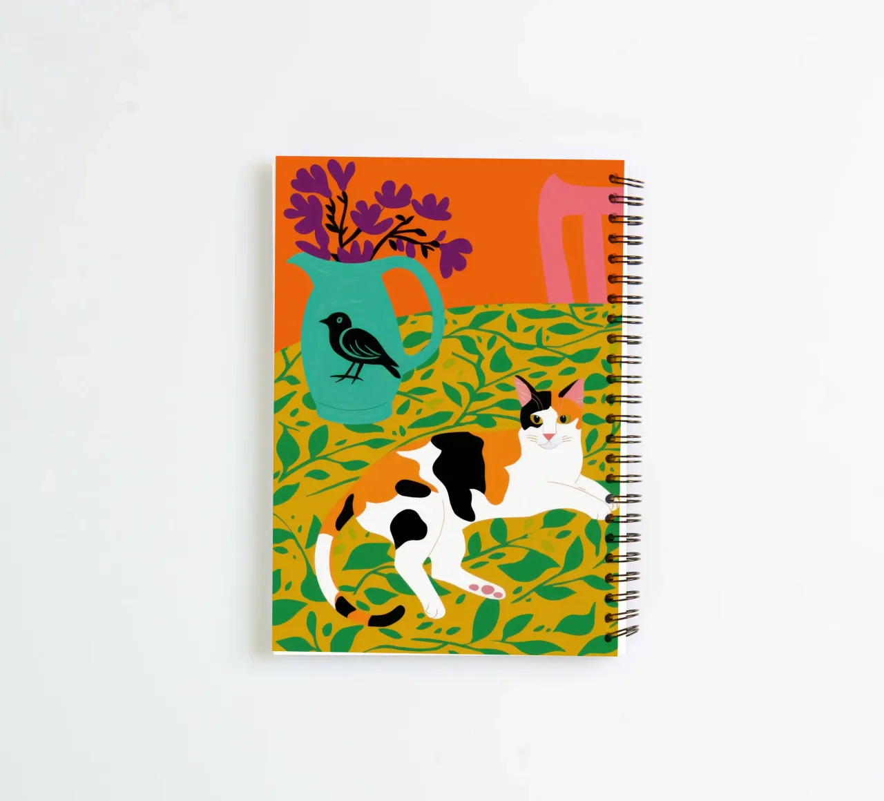 Calico Cat Bird spiral notebook by Marigold Tiga