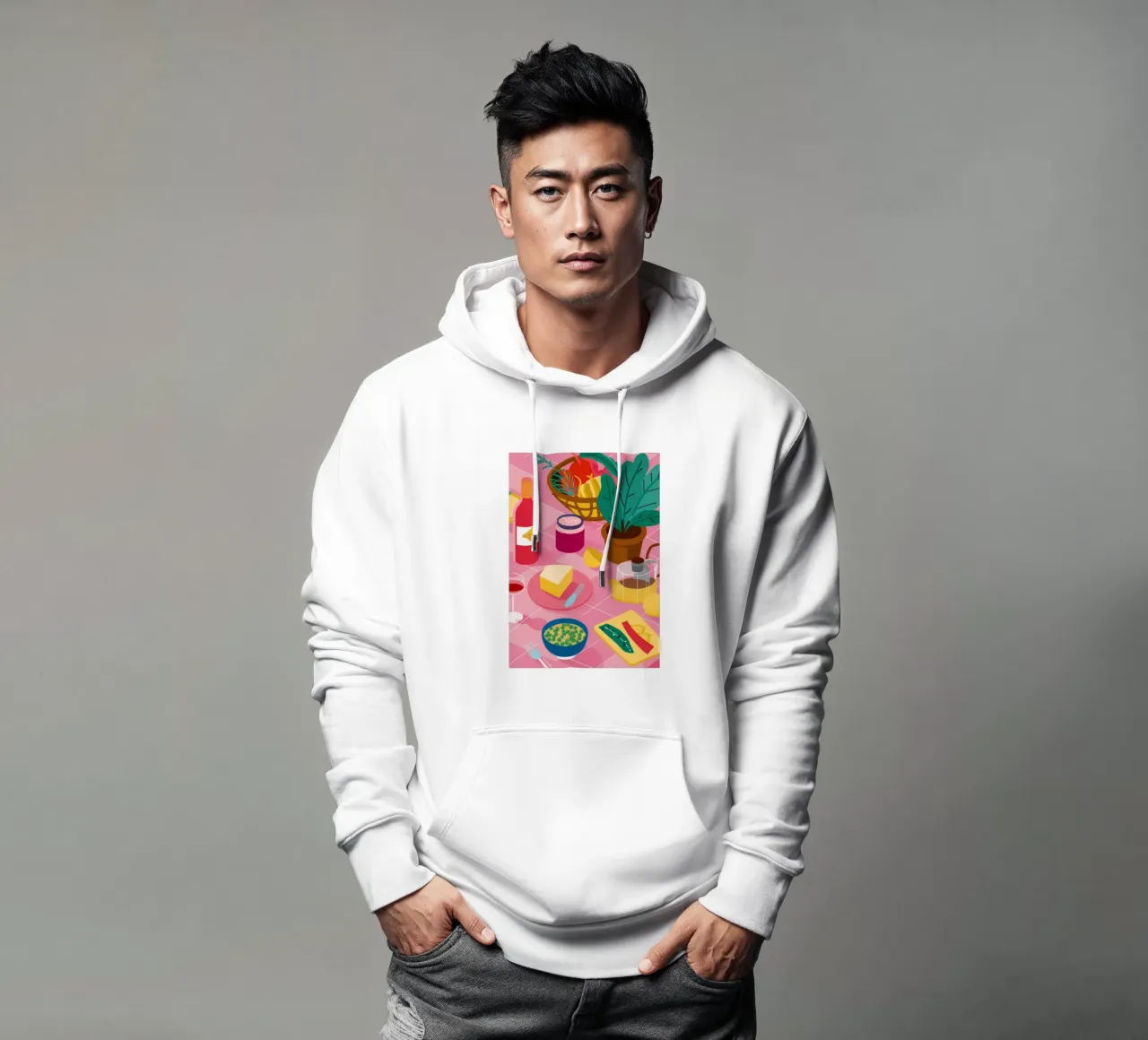 Formaggio e vino Stillness felpa con cappuccio da Muse Artworks