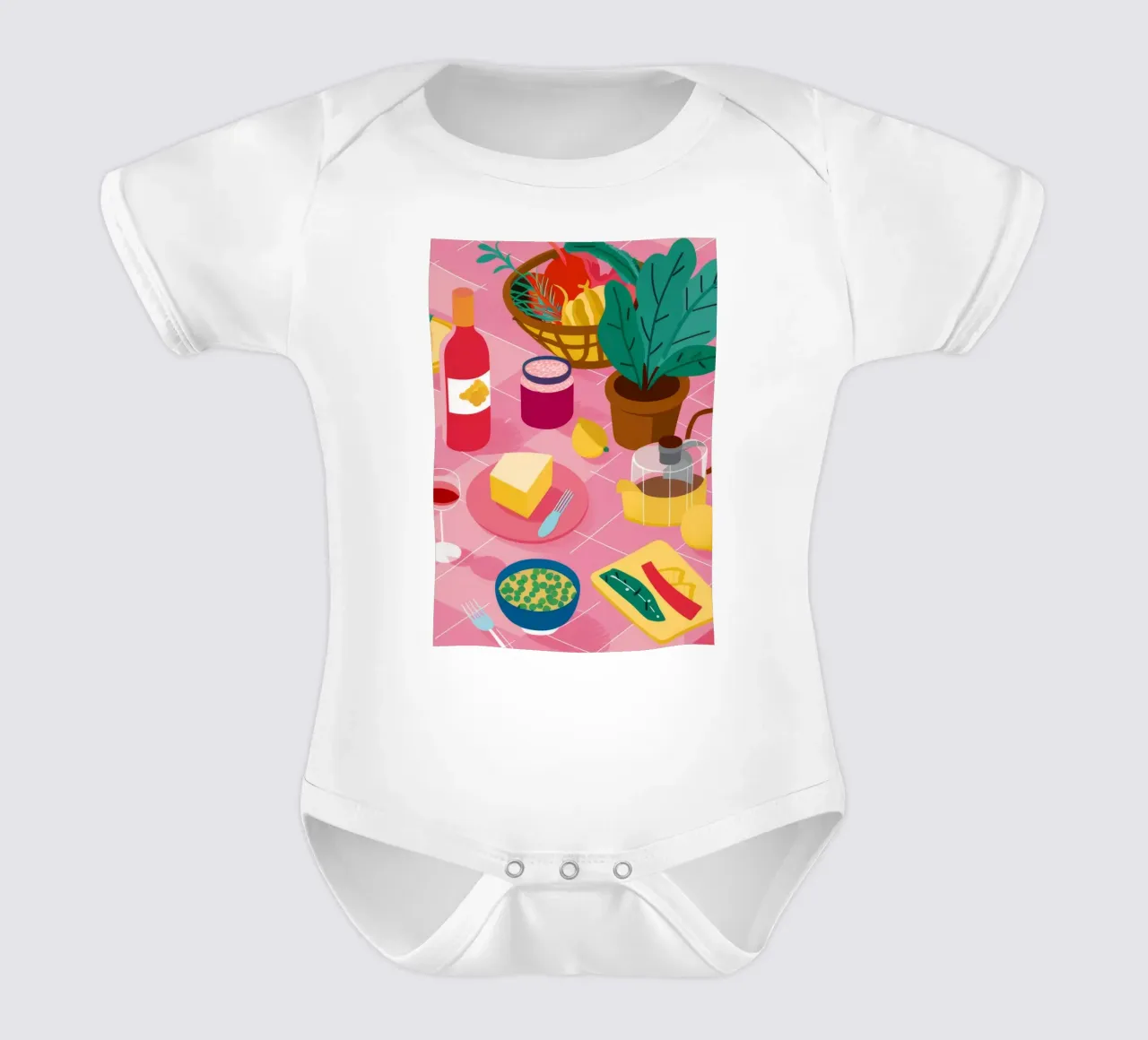 Formaggio e vino Stillness body neonato maniche corte da Muse Artworks