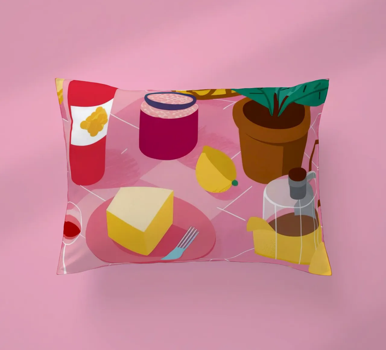 Formaggio e vino Stillness cuscino da Muse Artworks