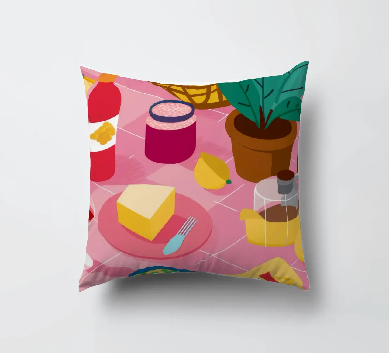 Formaggio e vino Stillness cuscino da Muse Artworks