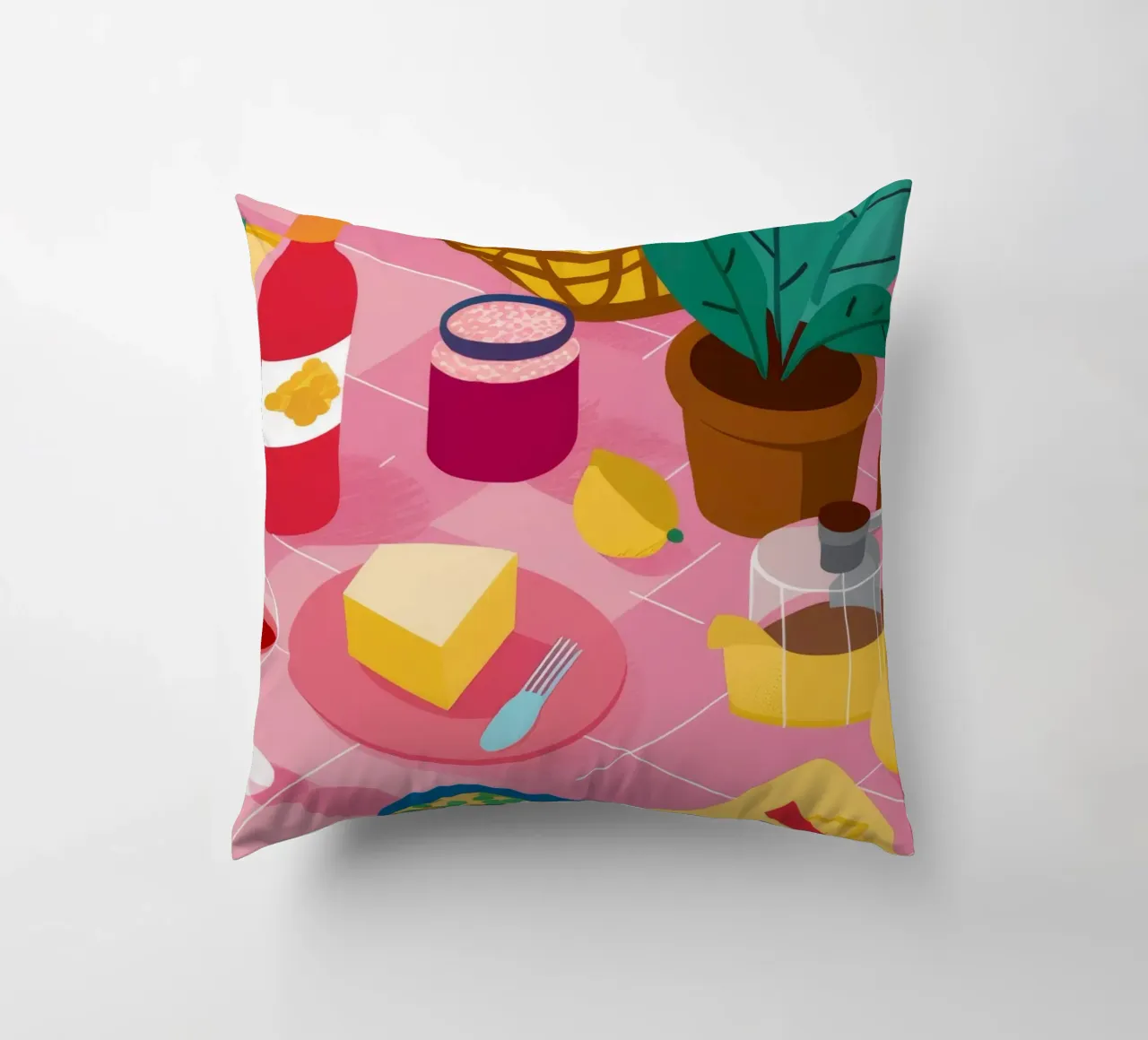 Formaggio e vino Stillness cuscino da Muse Artworks