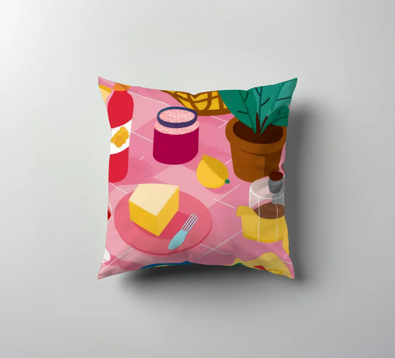 Formaggio e vino Stillness cuscino da Muse Artworks