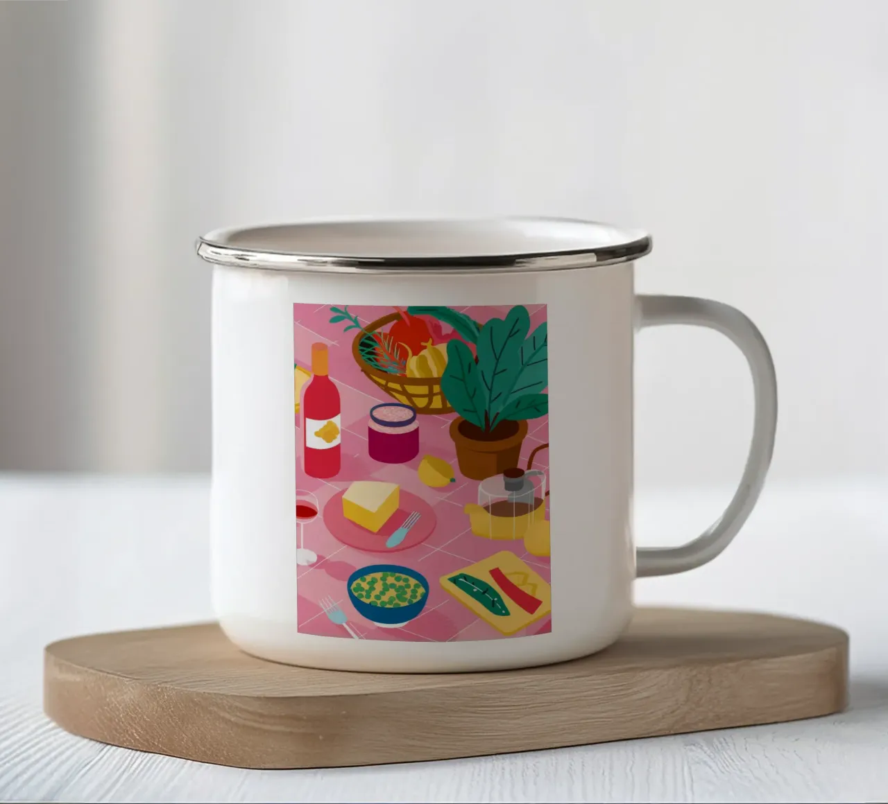 Formaggio e vino Stillness tazza in smalto da Muse Artworks