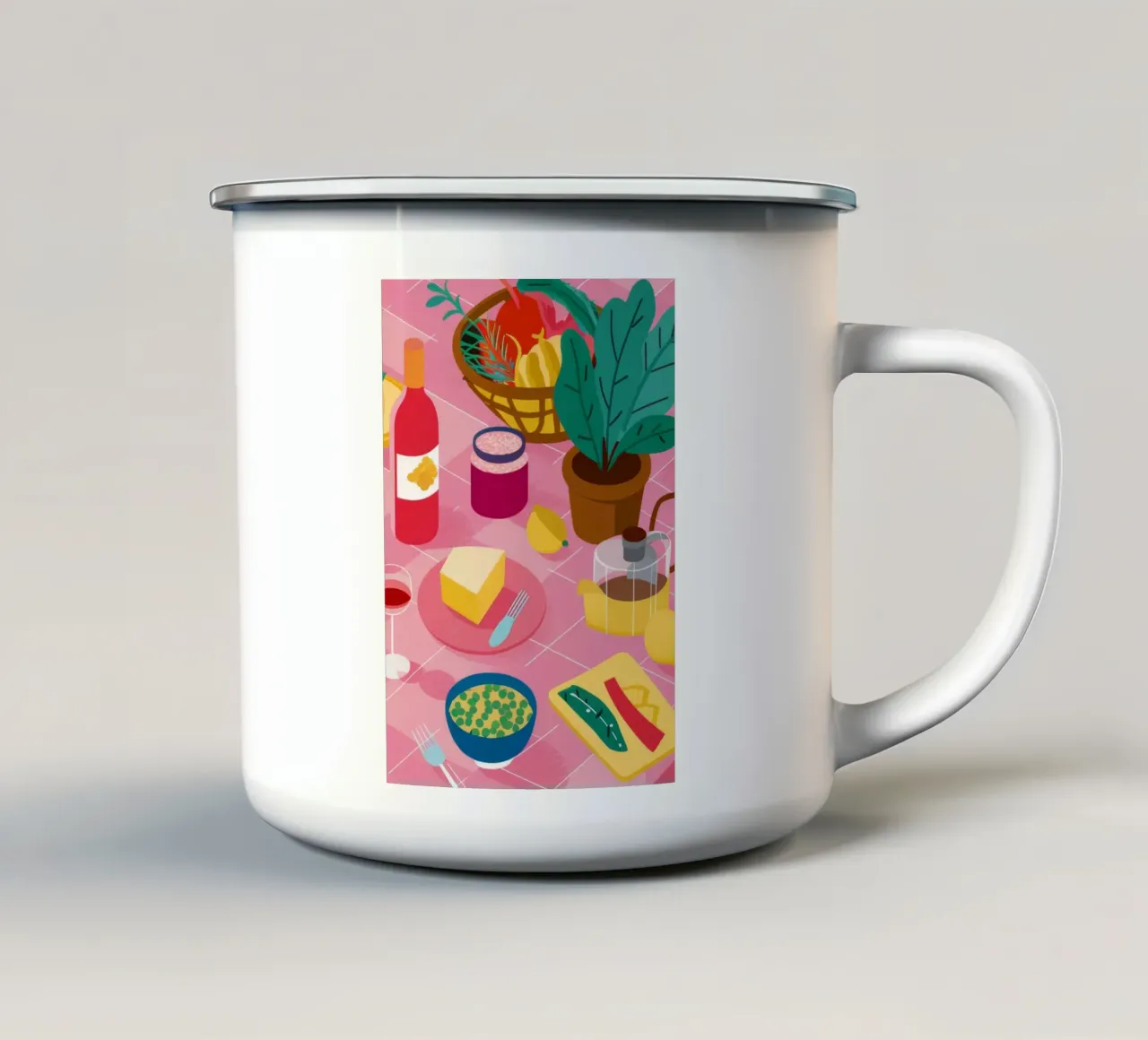 Formaggio e vino Stillness tazza in smalto da Muse Artworks