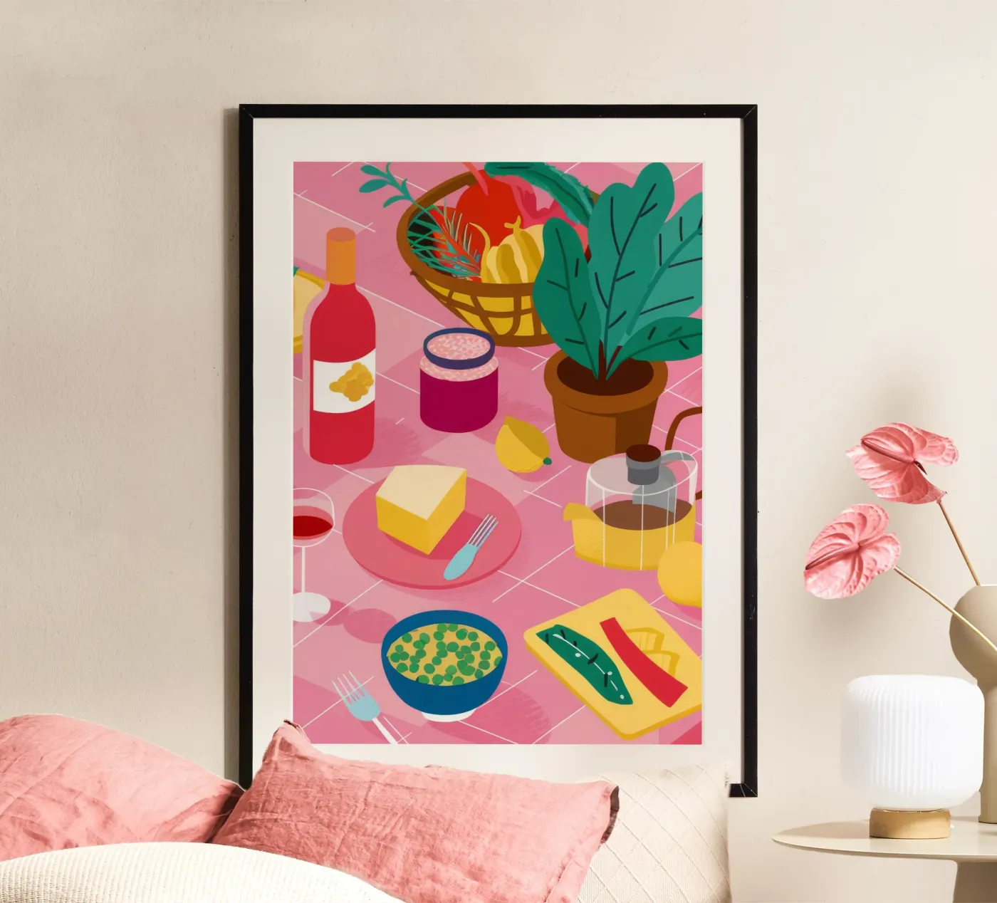 Formaggio e vino Stillness poster da Muse Artworks