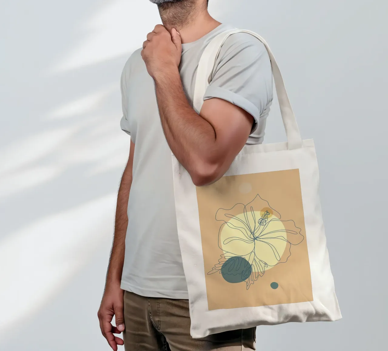 Lineamenti floreali di metà secolo borsa in juta da Patrick J Curtis