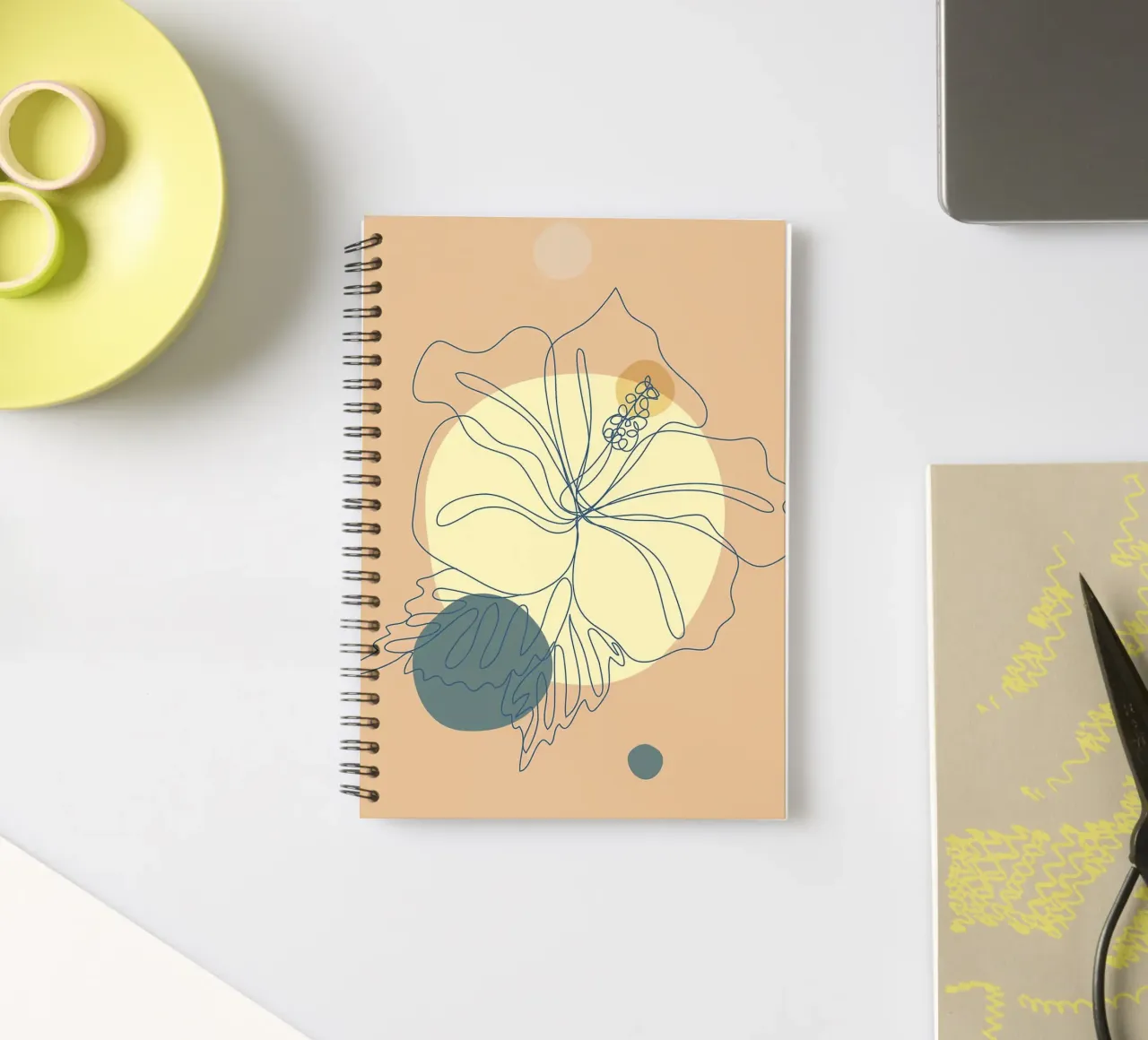 Mid century floral lineart spiral notebook by Patrick J Curtis