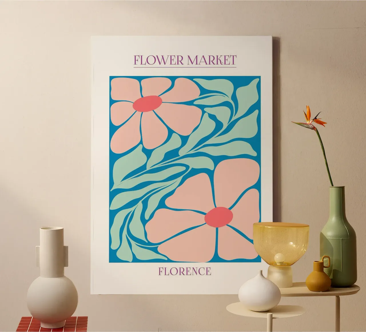 MERCATO DEI FIORI DI FIRENZE tela con Cornice a cassetta da Patrick J Curtis