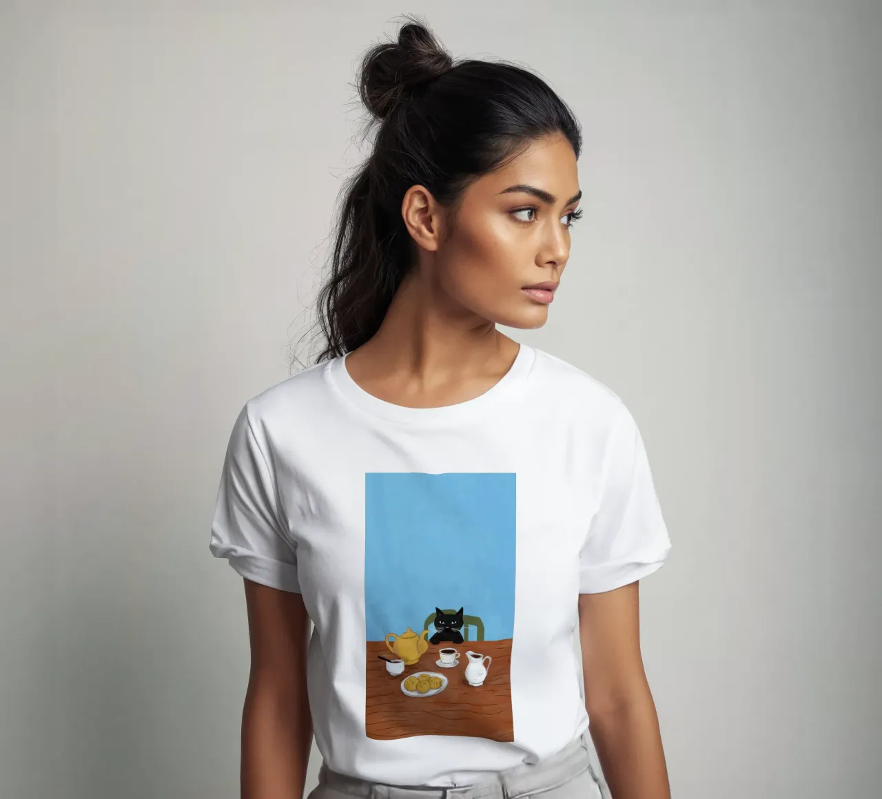 L'ora del tè del gatto nero t-shirt da Marigold Tiga