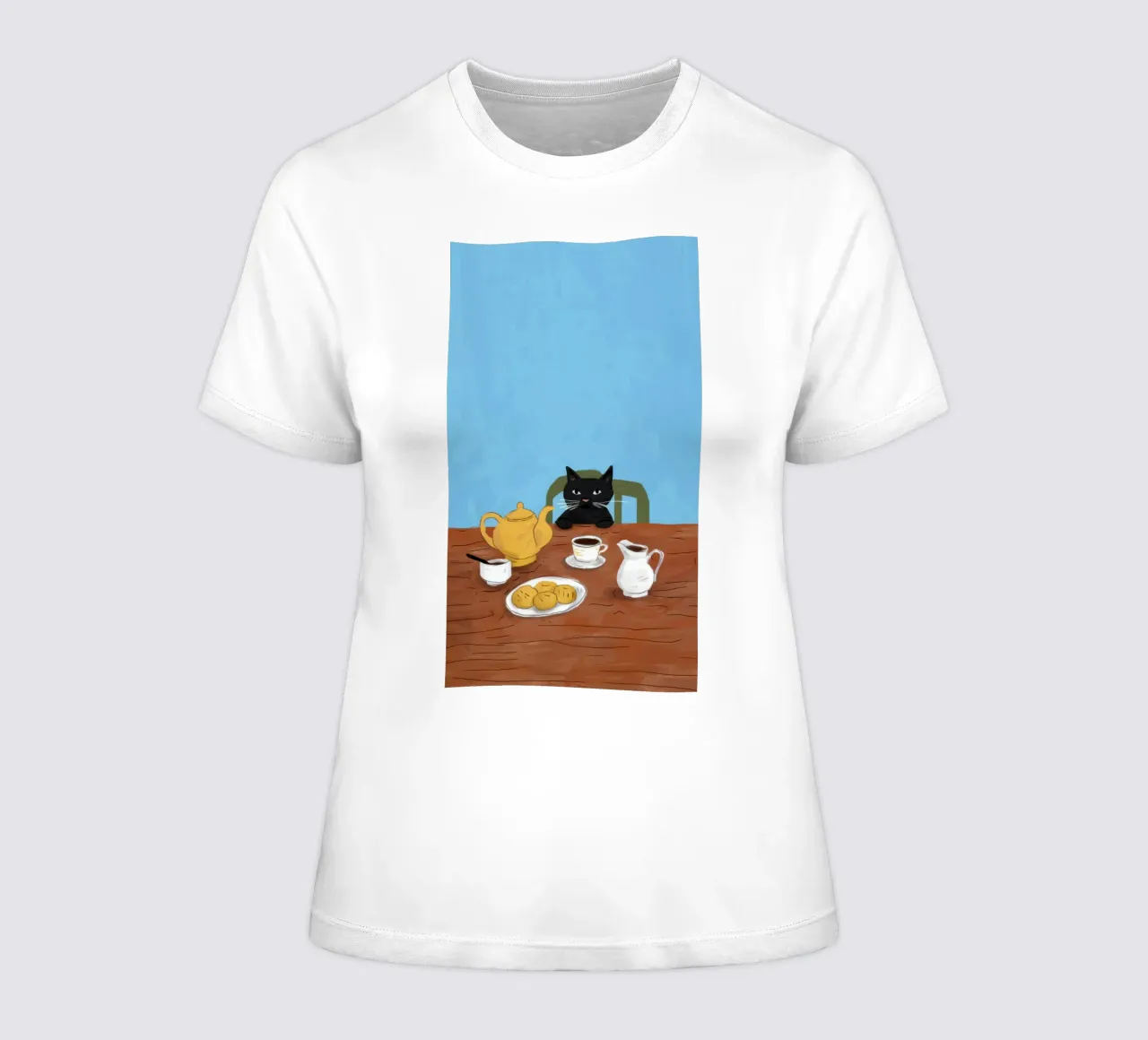 Black Cat Teatime women's fitted t-shirt by Marigold Tiga
