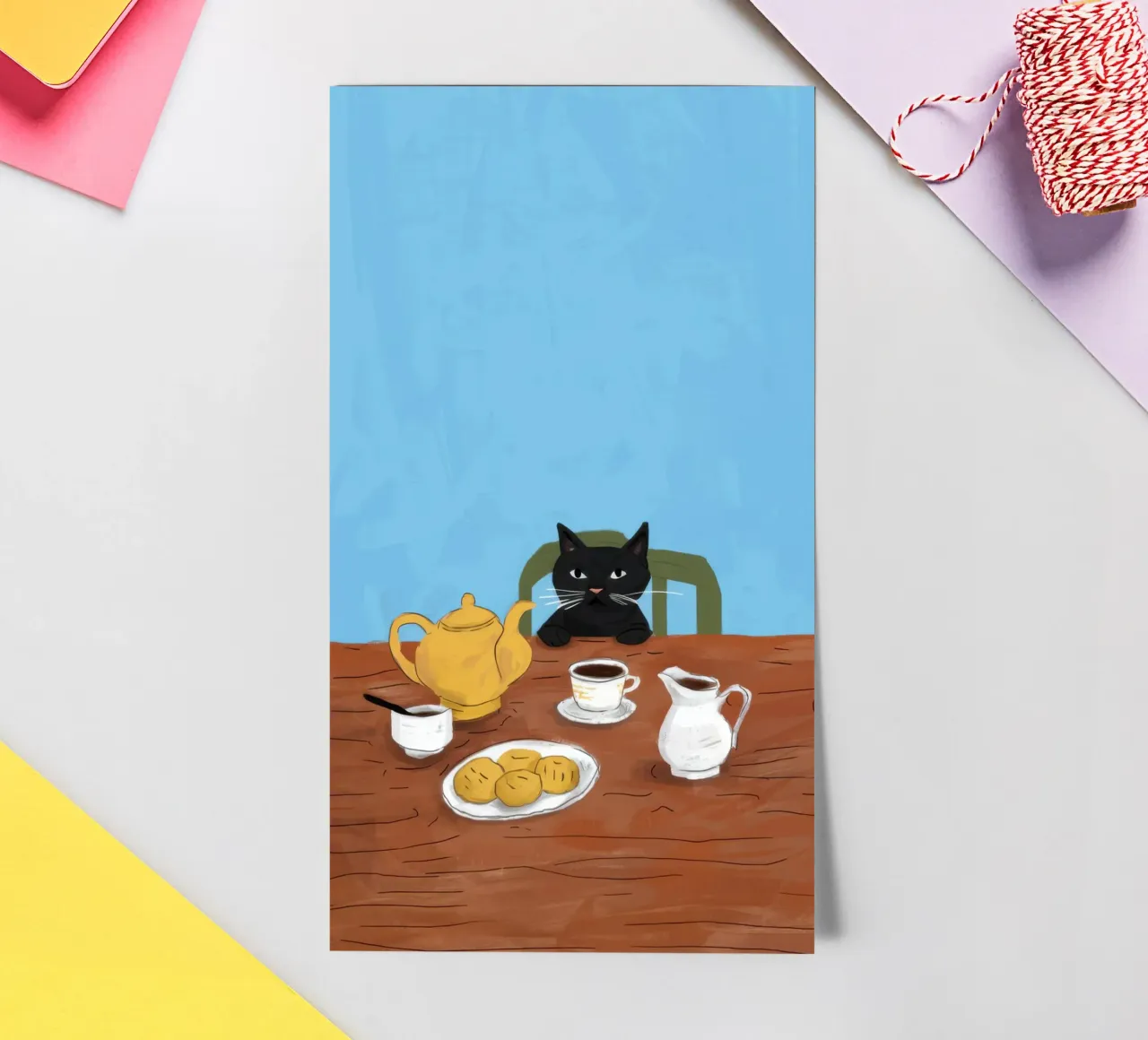 Chat noir à l'heure du thé planche autocollant de Marigold Tiga