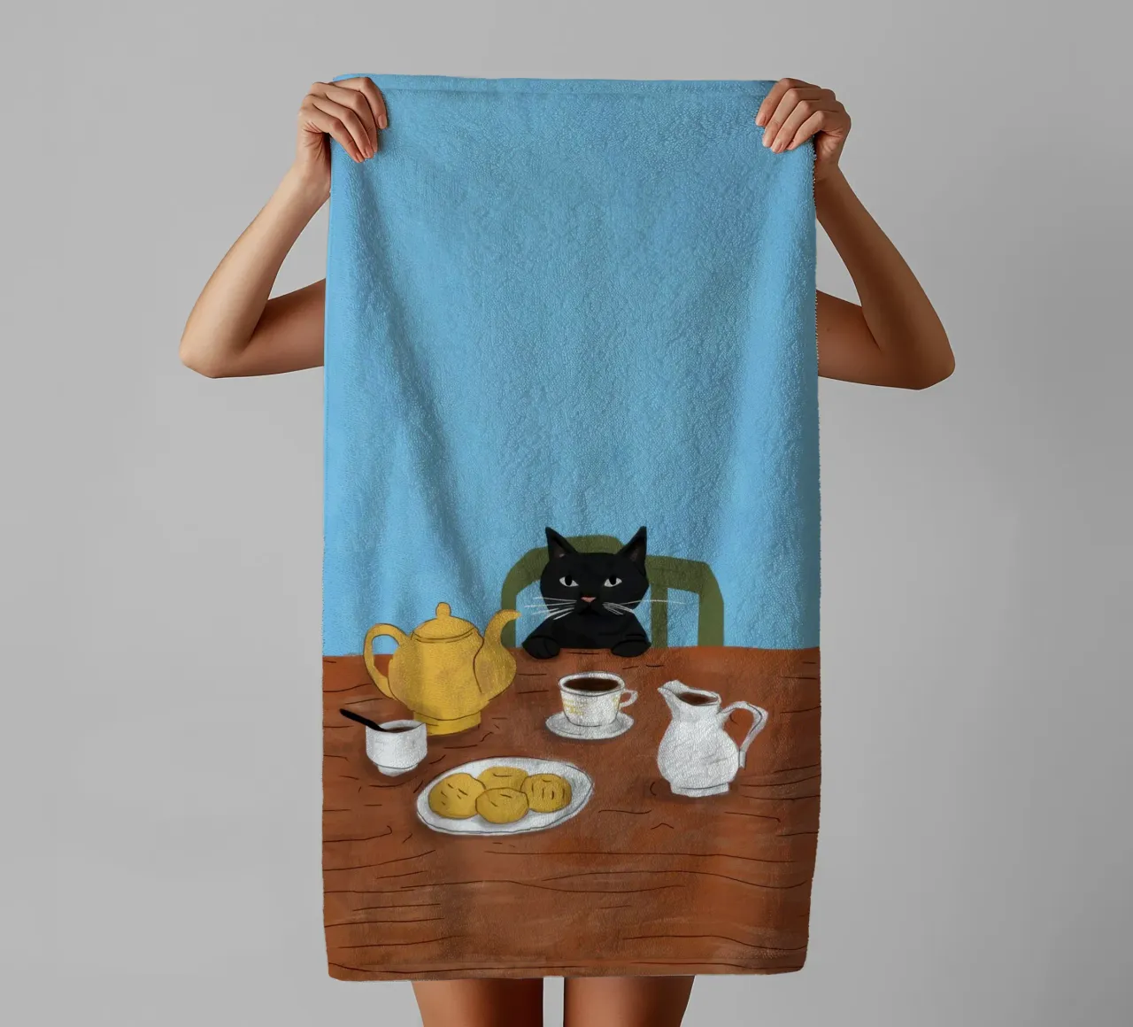 L'ora del tè del gatto nero asciugamano da bagno da Marigold Tiga