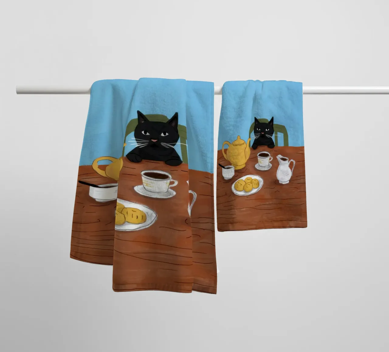 L'ora del tè del gatto nero asciugamano da bagno da Marigold Tiga