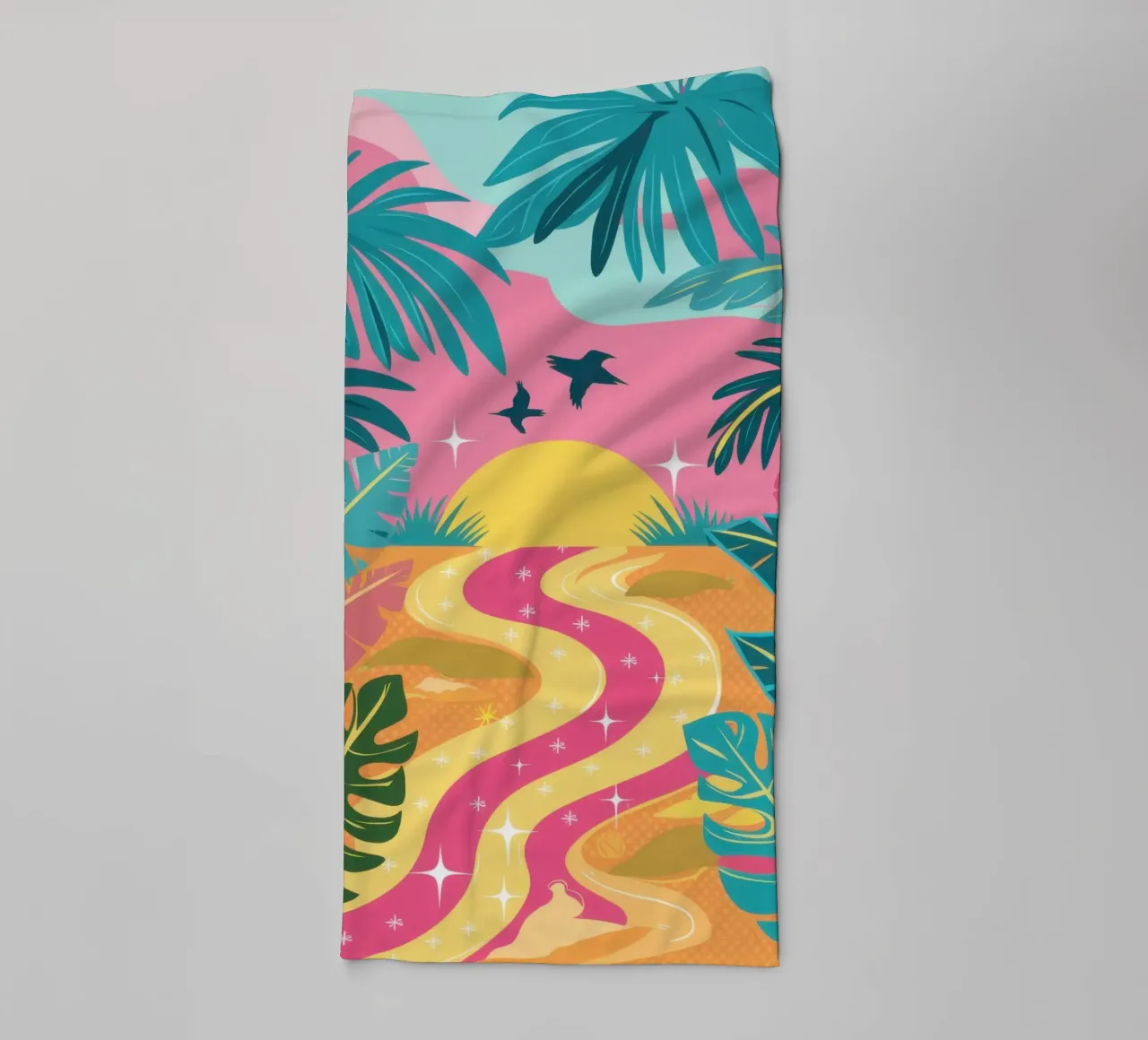 Kronkelend pad zonsondergang badhanddoek van Sentinel Glow