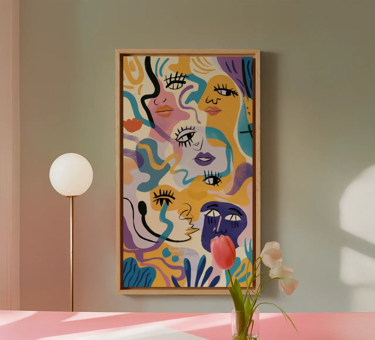 Abstract Gezicht Medley canvas met Baklijst van Marigold Tiga