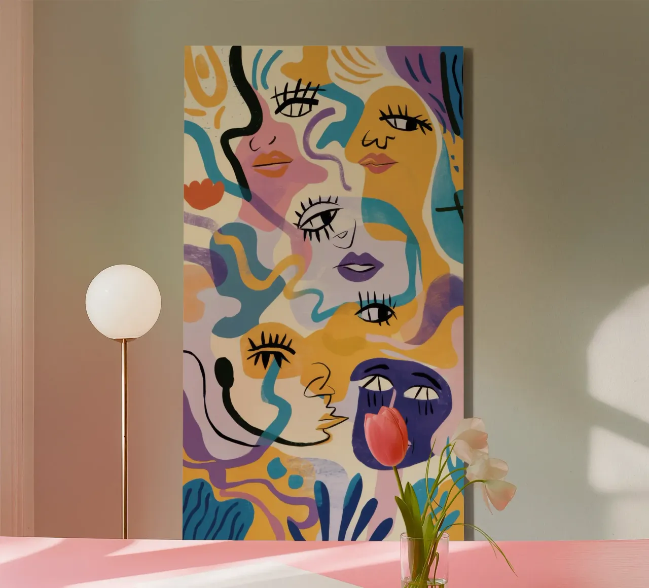 Abstract Gezicht Medley canvas met Baklijst van Marigold Tiga