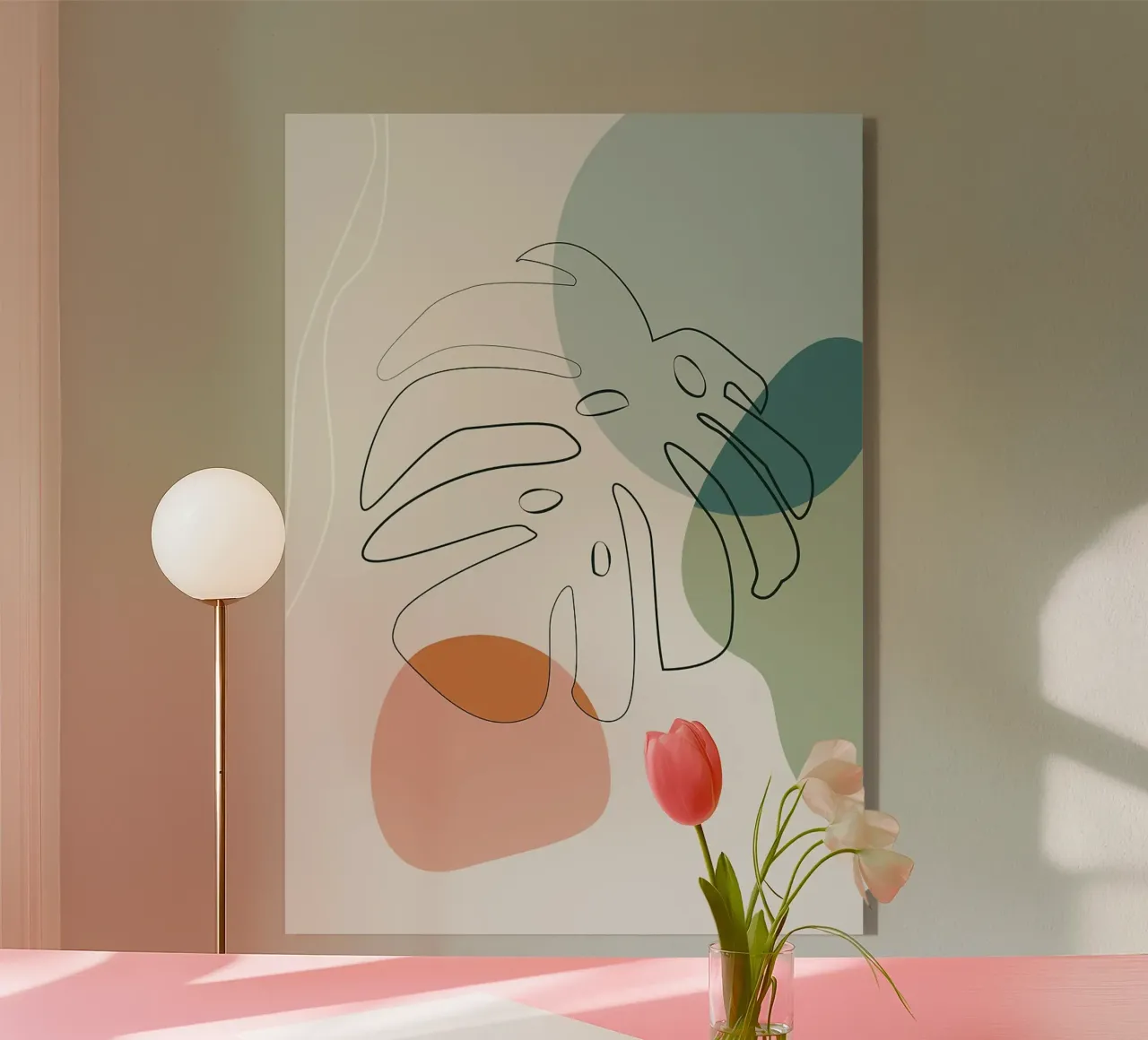 Foglie di Monstera Line Art con forme plexiglass da Patrick J Curtis