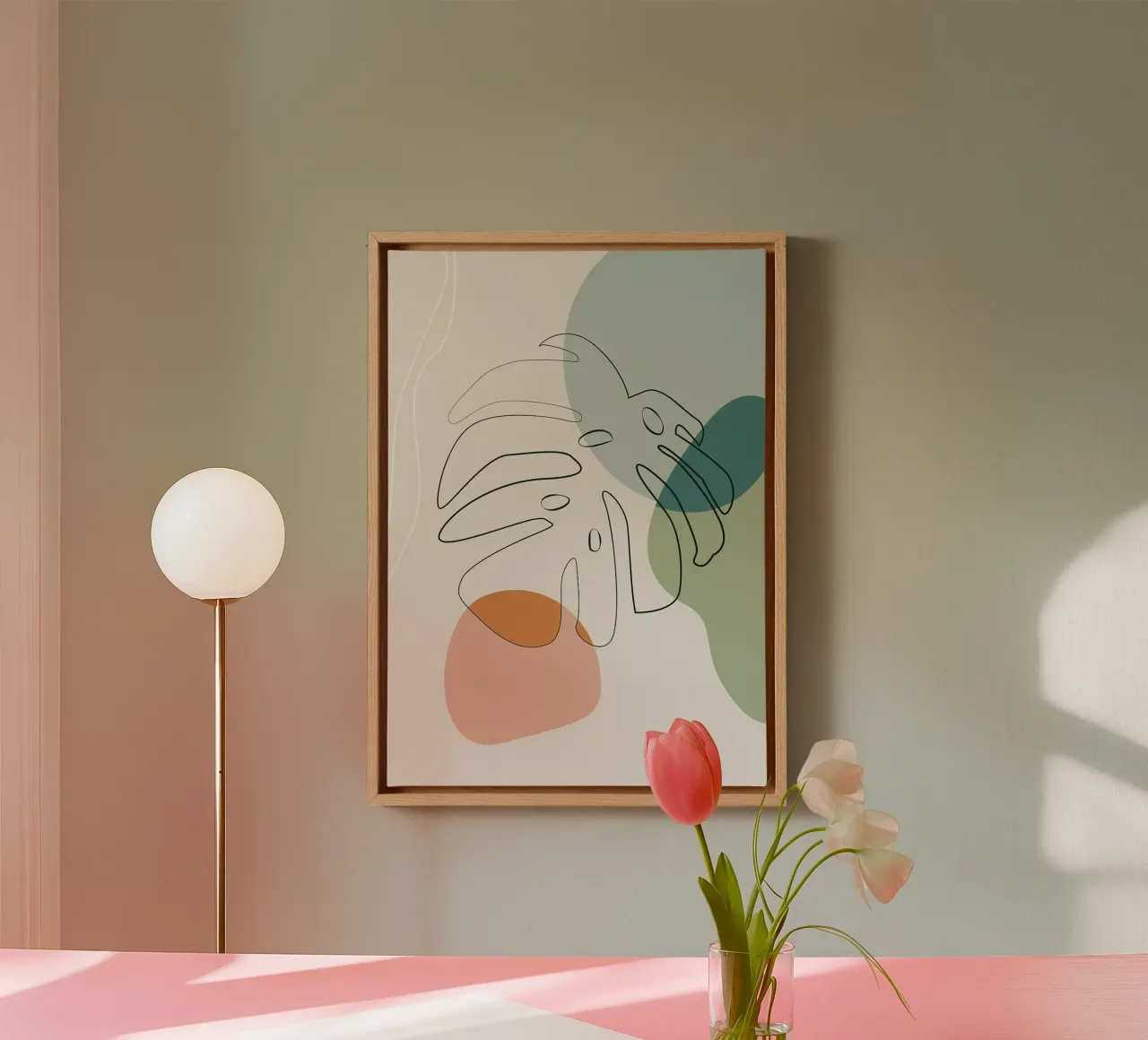 Foglie di Monstera Line Art con forme tela da Patrick J Curtis