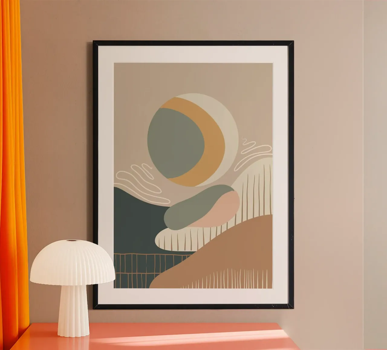 Serenità in movimento, minimalismo astratto moderno poster con telaio in plastica da Patrick J Curtis