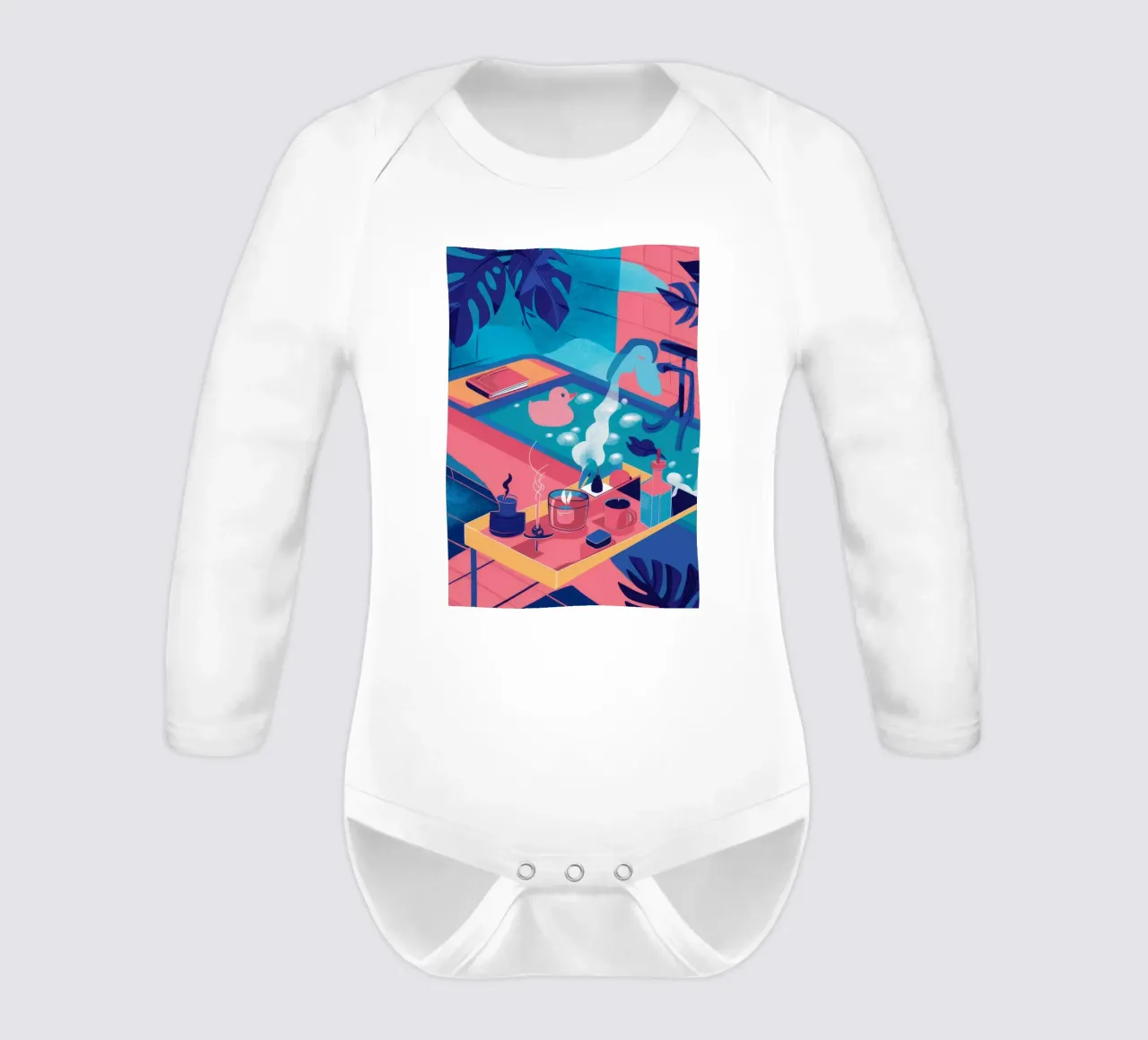 Rooftop Pool Dusk long-sleeve baby romper by Muse Artworks