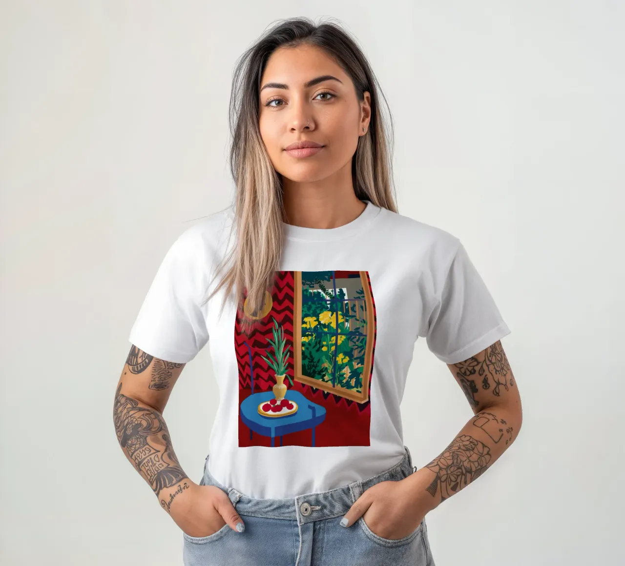 Red Window Cat t-shirt by Stone Decade