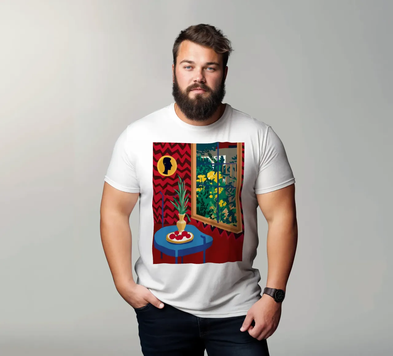 Red Window Cat t-shirt by Stone Decade
