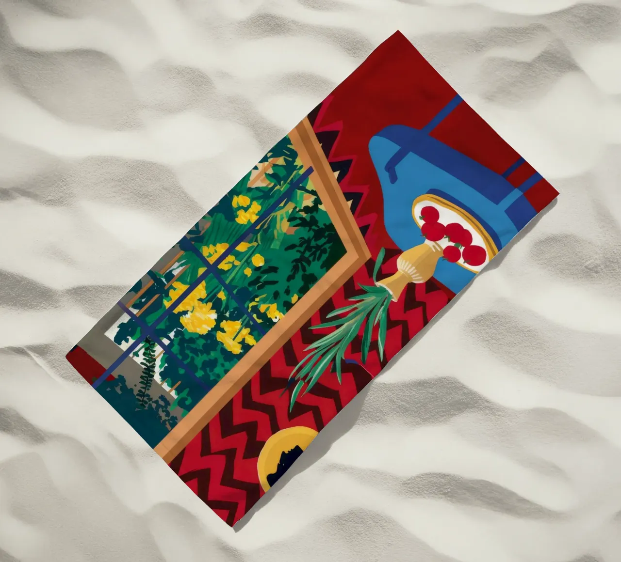Red Window Cat beach towel by Stone Decade