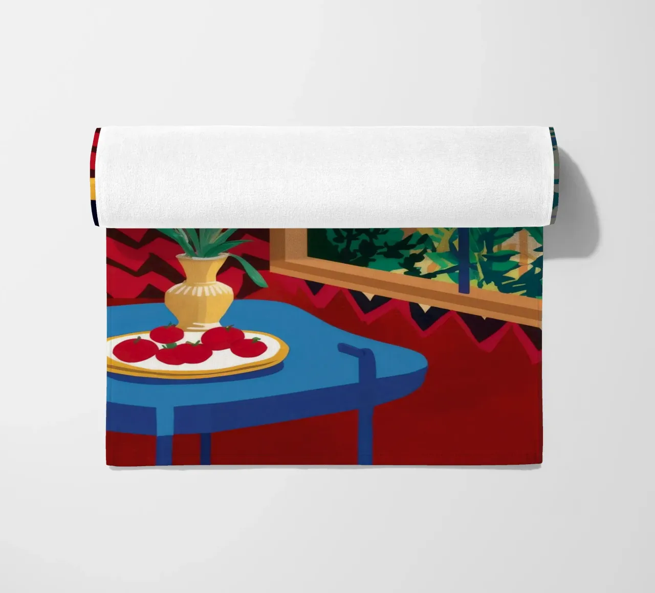 Red Window Cat beach towel by Stone Decade