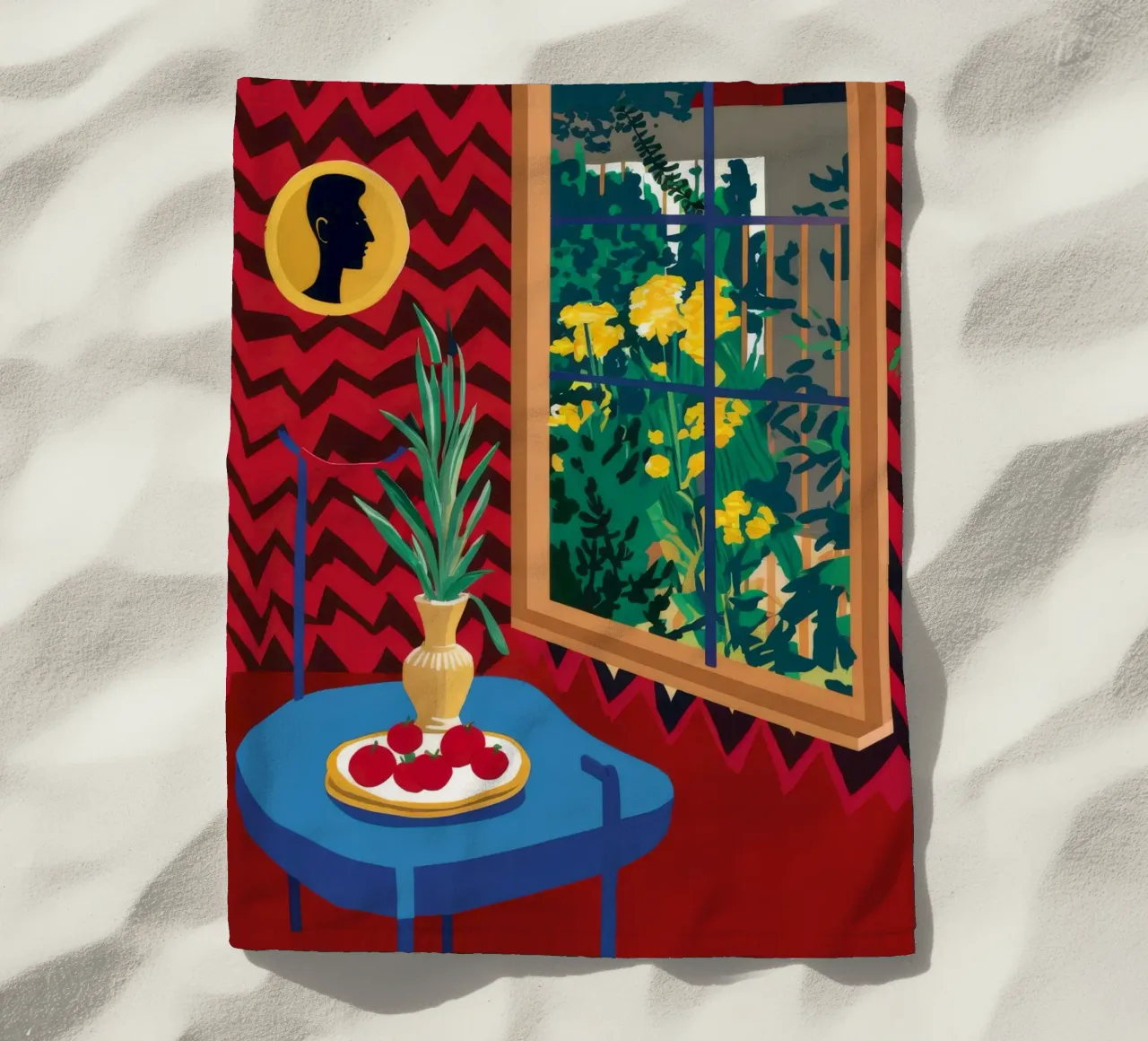 Red Window Cat beach towel by Stone Decade