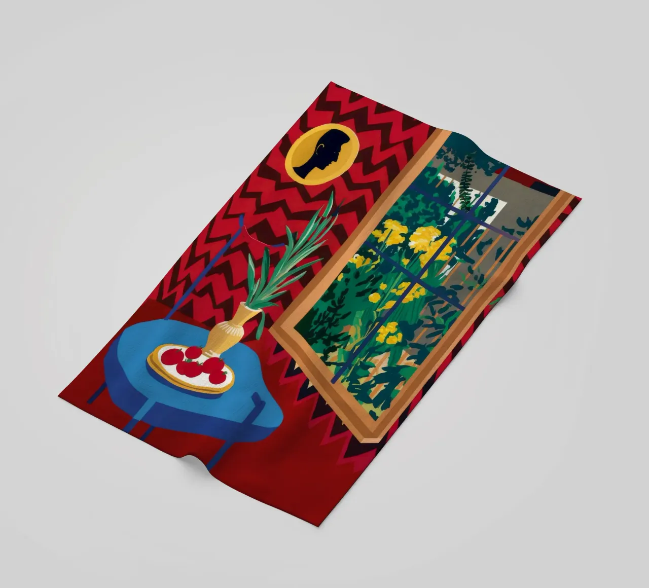 Red Window Cat beach towel by Stone Decade