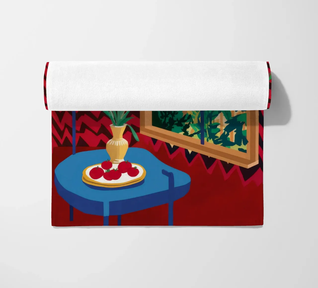 Red Window Cat beach towel by Stone Decade