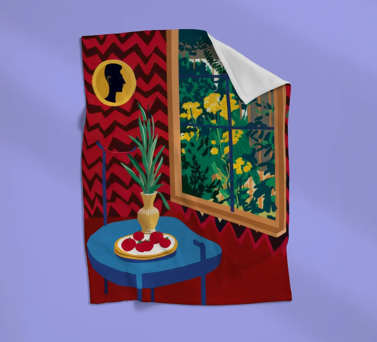 Red Window Cat fleece blanket by Stone Decade